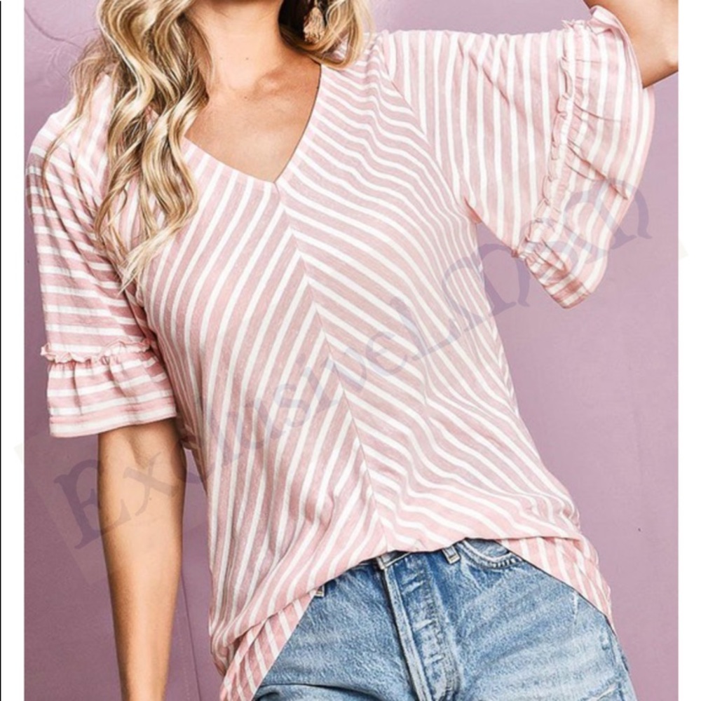 Diagonal Striped Ruffle Top - Picture 2 of 5